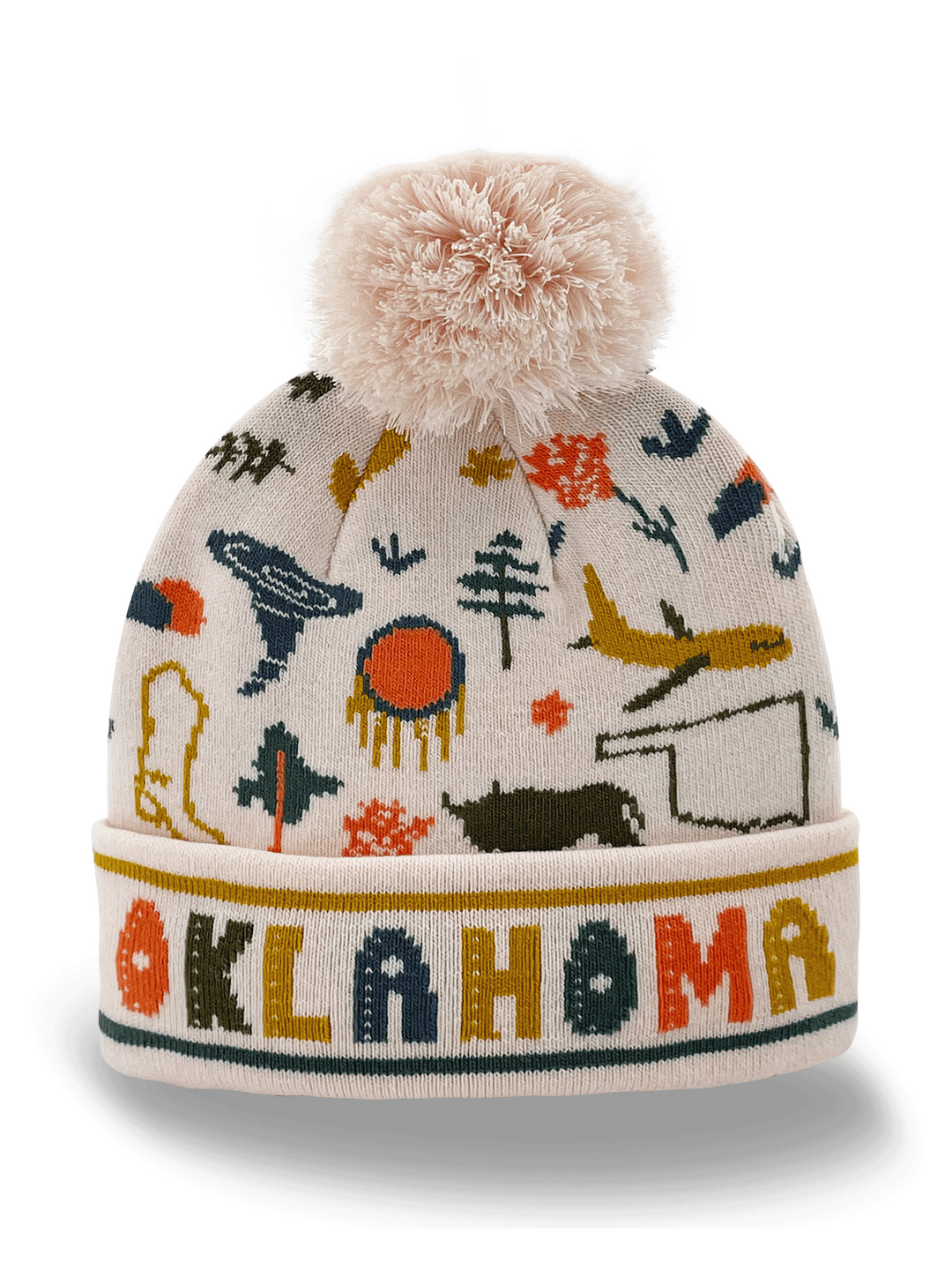South Dakota Knit Beanie Hat with Bison Mount Rushmore Nature Pattern Winter Pom Pom Cap