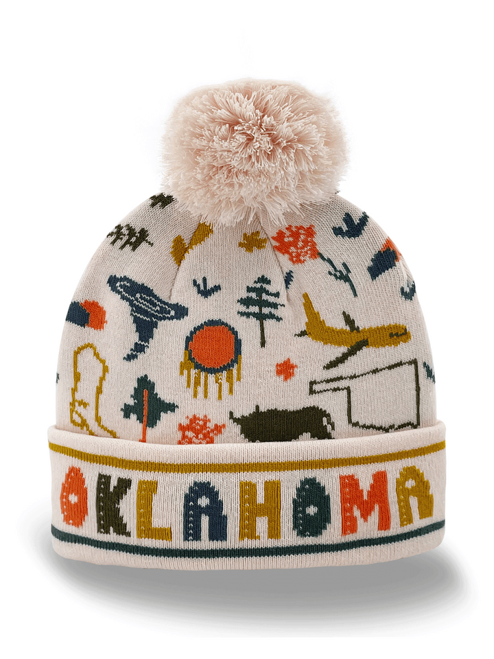 South Dakota Knit Beanie Hat with Bison Mount Rushmore Nature Pattern Winter Pom Pom Cap