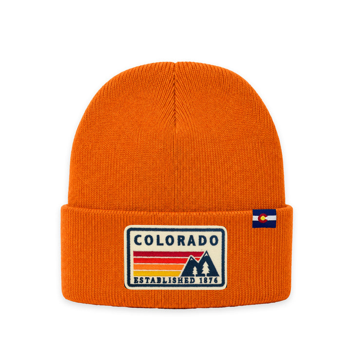 Colorado Mountain Patch Cuffed Beanie | 100% Acrylic Winter Hat with Embroidered State Patch