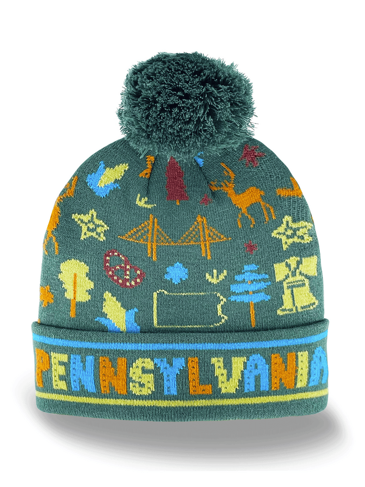 Pennsylvania Knit Beanie with Liberty Bell, Pretzel, Deer & State Icons