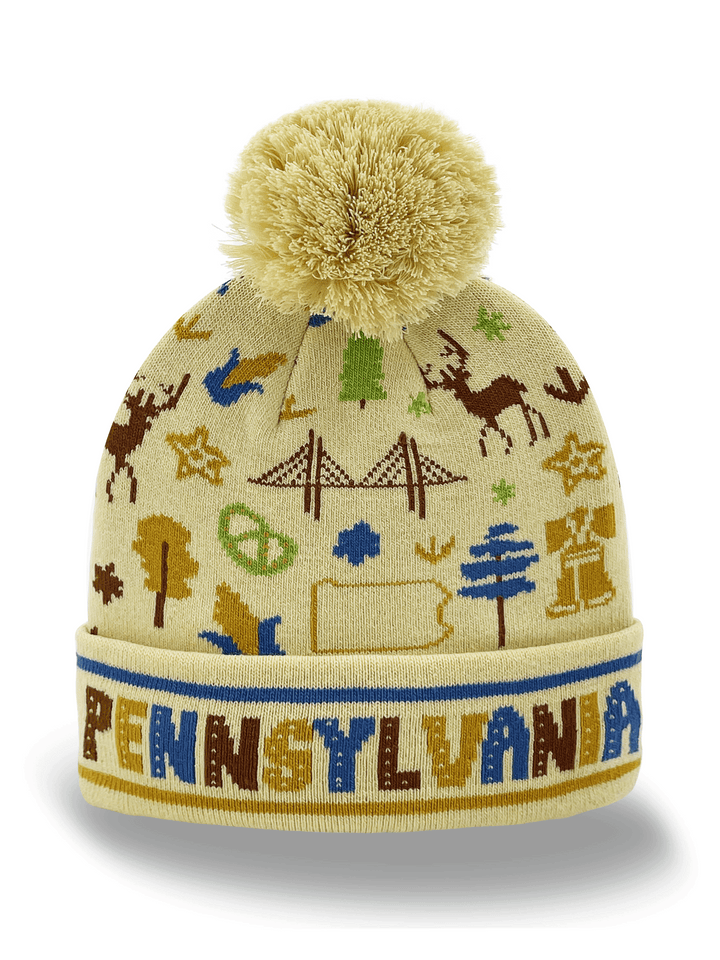 Pennsylvania Knit Beanie with Liberty Bell, Pretzel, Deer & State Icons