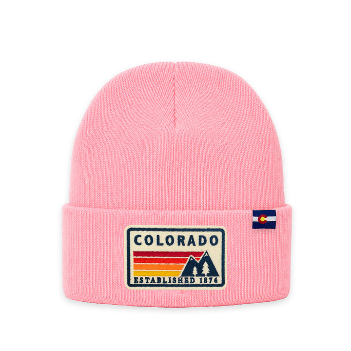 Colorado Mountain Patch Cuffed Beanie | 100% Acrylic Winter Hat with Embroidered State Patch
