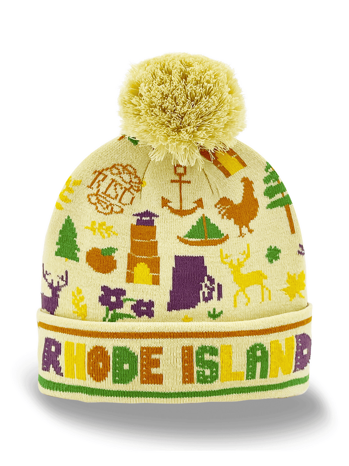 Rhode Island Knit Beanie Winter Hat with Pom Pom | Ocean State Souvenir Gift