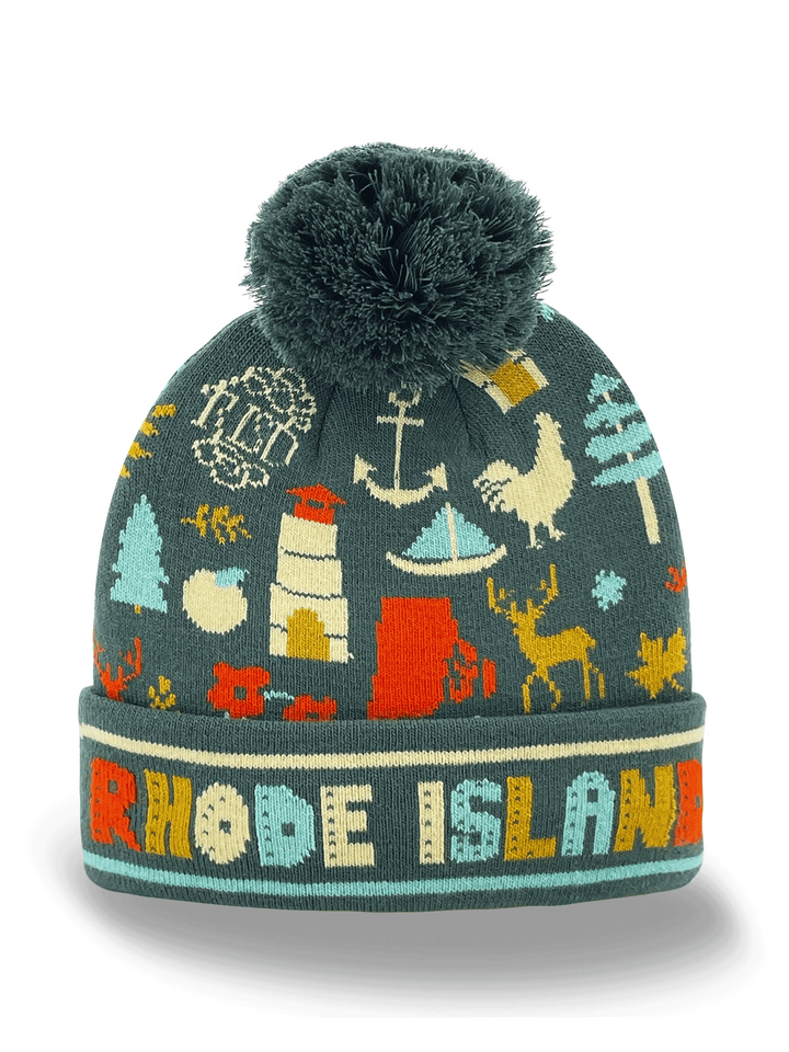 Rhode Island Knit Beanie Winter Hat with Pom Pom | Ocean State Souvenir Gift
