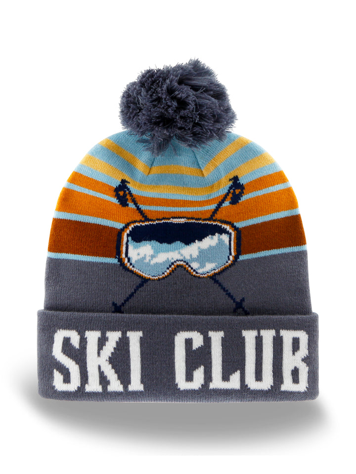 Ski Club Knit Beanie Winter Pom Hat for Skiing Snowboarding Outdoor Sports