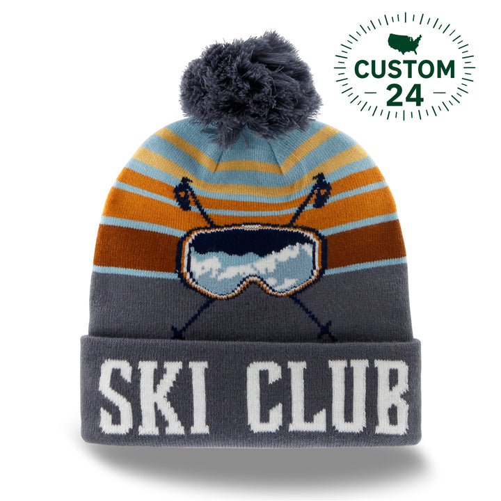 Ski Club Knit Beanie Winter Pom Hat for Skiing Snowboarding Outdoor Sports