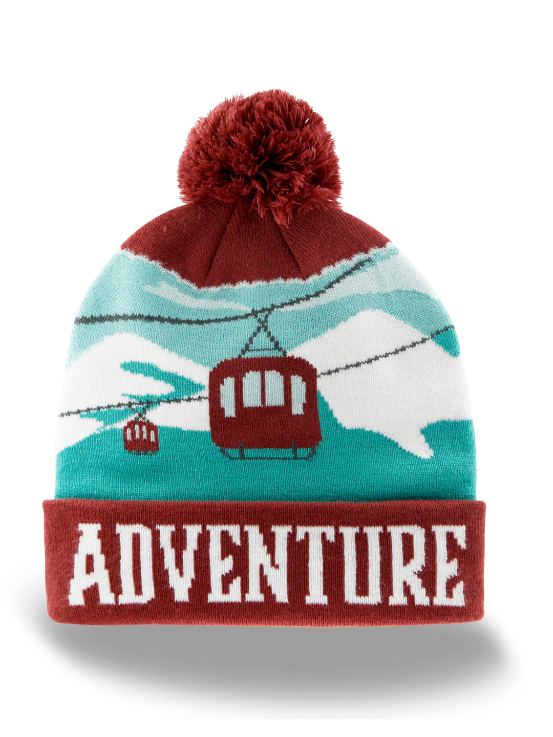 able Car Beanie Winter Knit Hat with Pom Pom Mountain Ski Resort Design