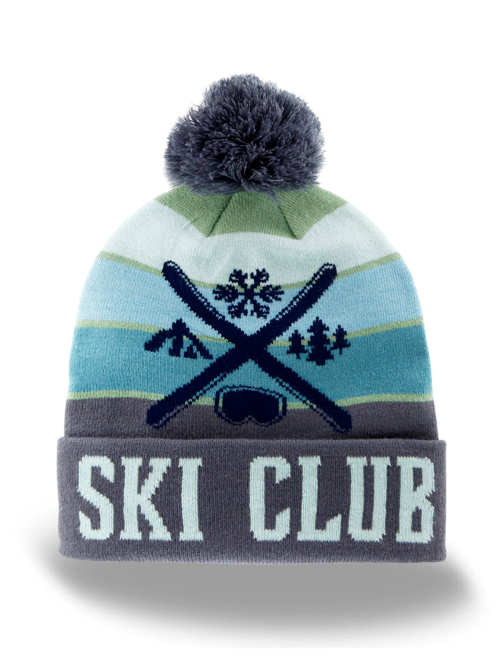 Ski Pattern Knit Beanie Winter Hat with Pom Pom Snowboarding Outdoor Souvenir