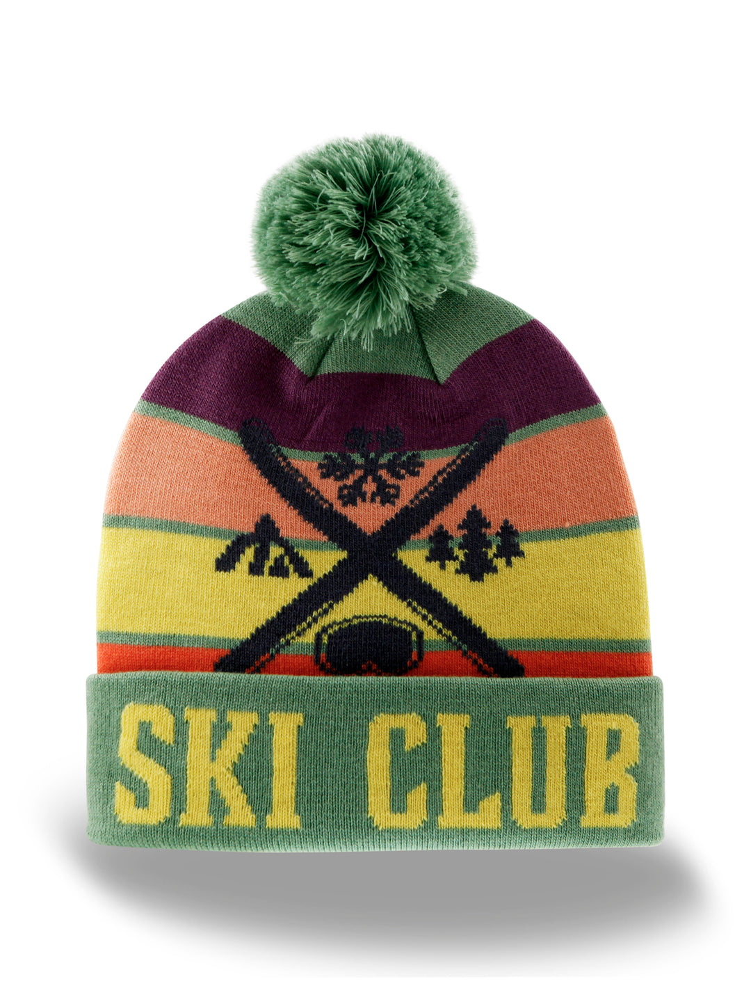 Ski Pattern Knit Beanie Winter Hat with Pom Pom Snowboarding Outdoor Souvenir