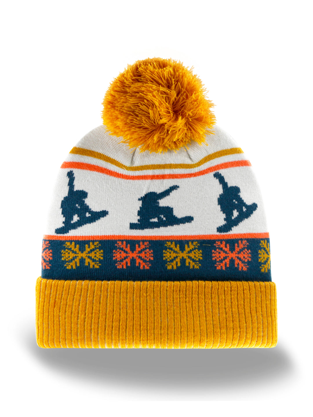 Ski Pattern Beanie Winter Knit Hat with Pom Pom Snow Sports Design