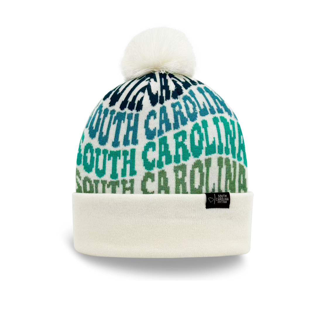 South Carolina Colorful Letter Knit Beanie – Retro Pom Pom Winter Hat with Bold Typography