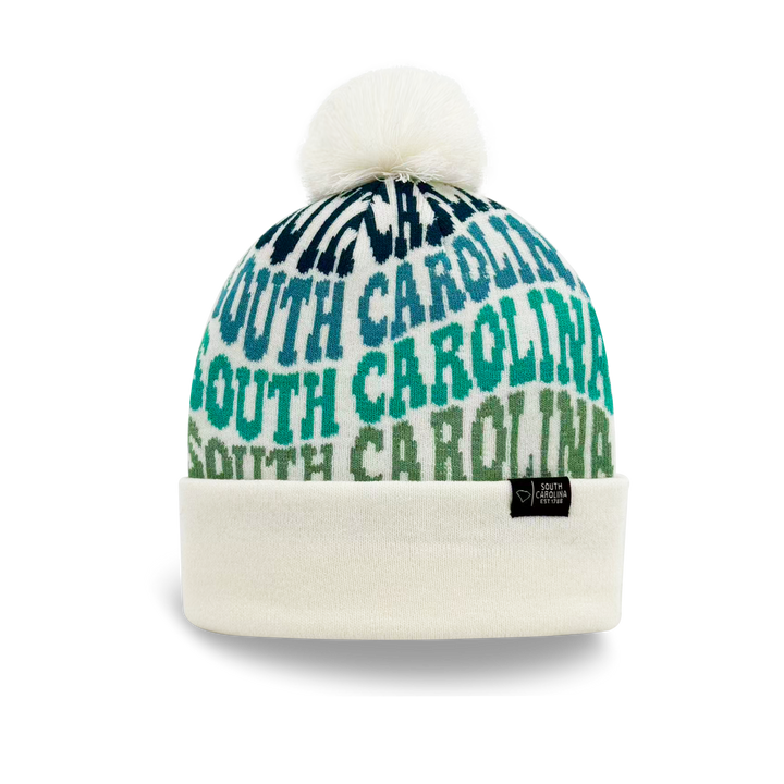 South Carolina Colorful Letter Knit Beanie – Retro Pom Pom Winter Hat with Bold Typography