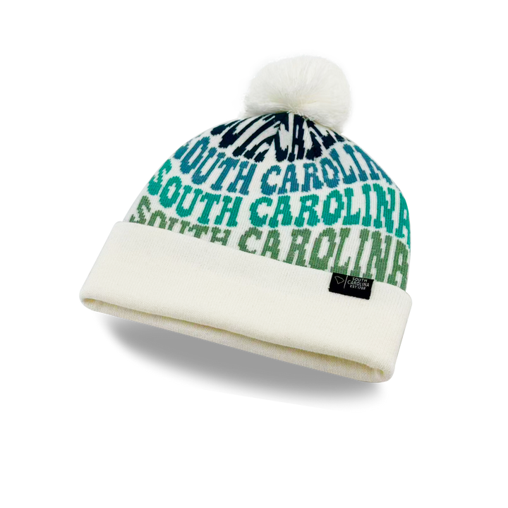 South Carolina Colorful Letter Knit Beanie – Retro Pom Pom Winter Hat with Bold Typography