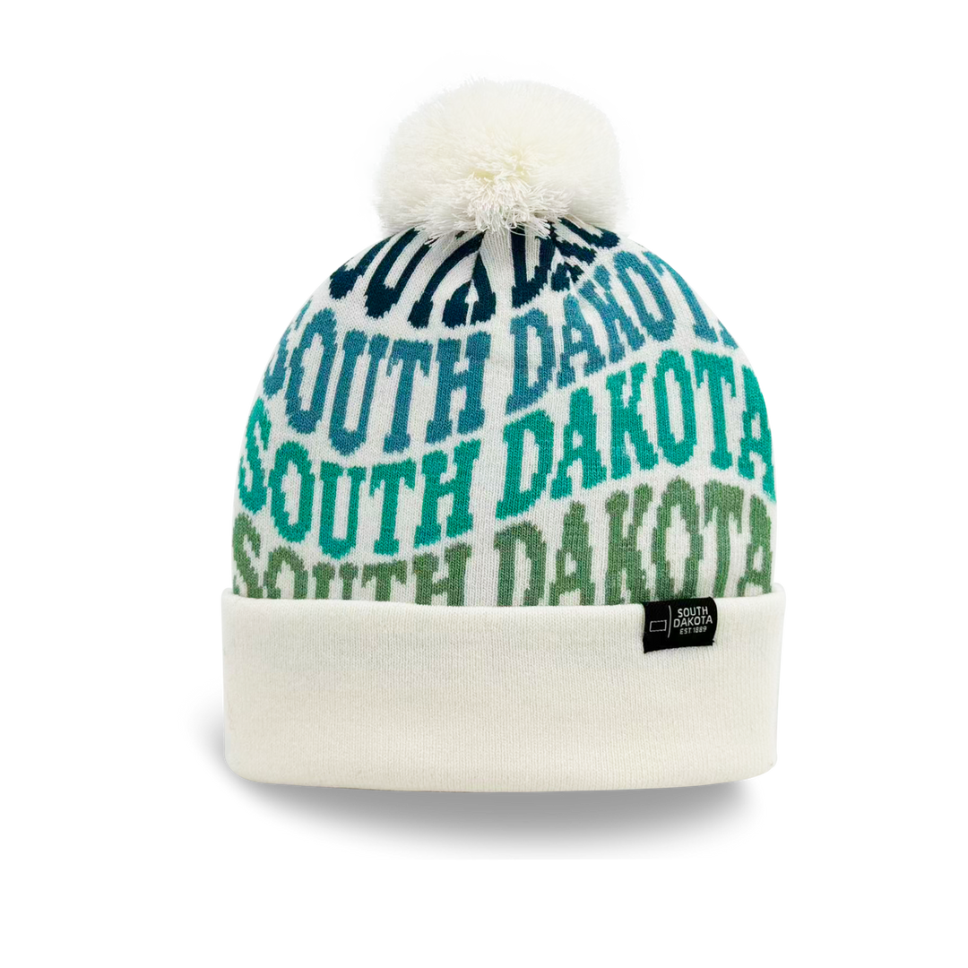 South Dakota Colorful Letter Knit Beanie – Retro Pom Pom Winter Hat with Bold Typography