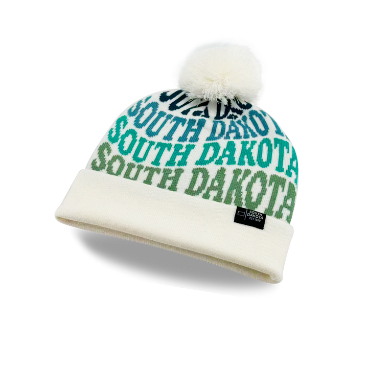 South Dakota Colorful Letter Knit Beanie – Retro Pom Pom Winter Hat with Bold Typography