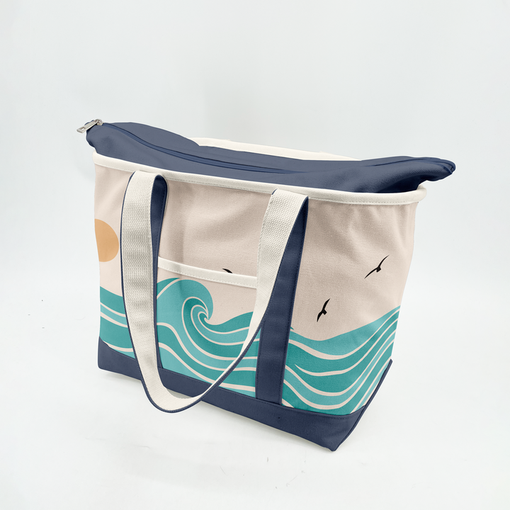 Coastal Wave Adventure Canvas Tote Bag – Ocean Inspired Travel Carryall