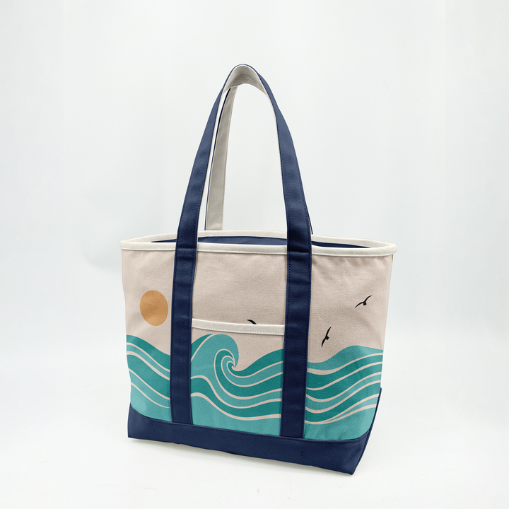 Coastal Wave Adventure Canvas Tote Bag – Ocean Inspired Travel Carryall
