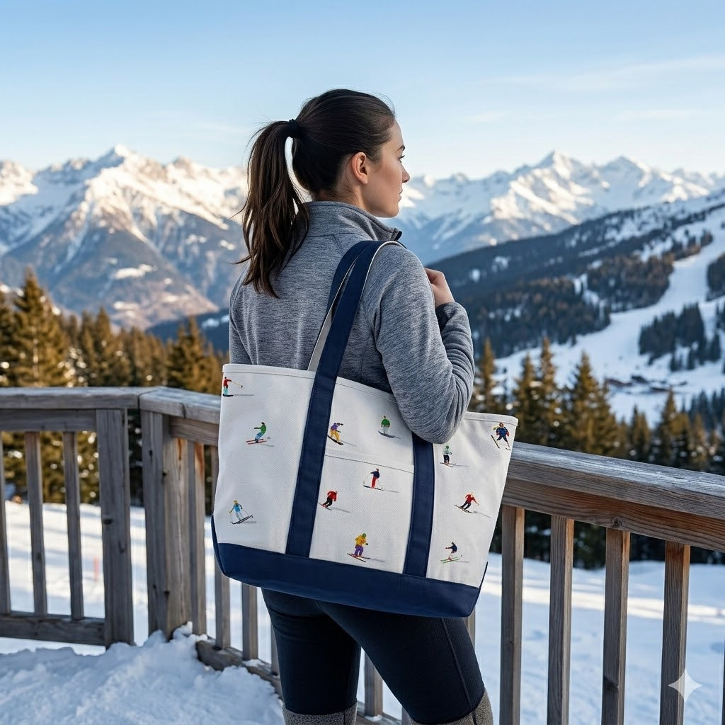 Ski Adventure Canvas Tote Bag ¨C Winter Sports Travel Carryall
