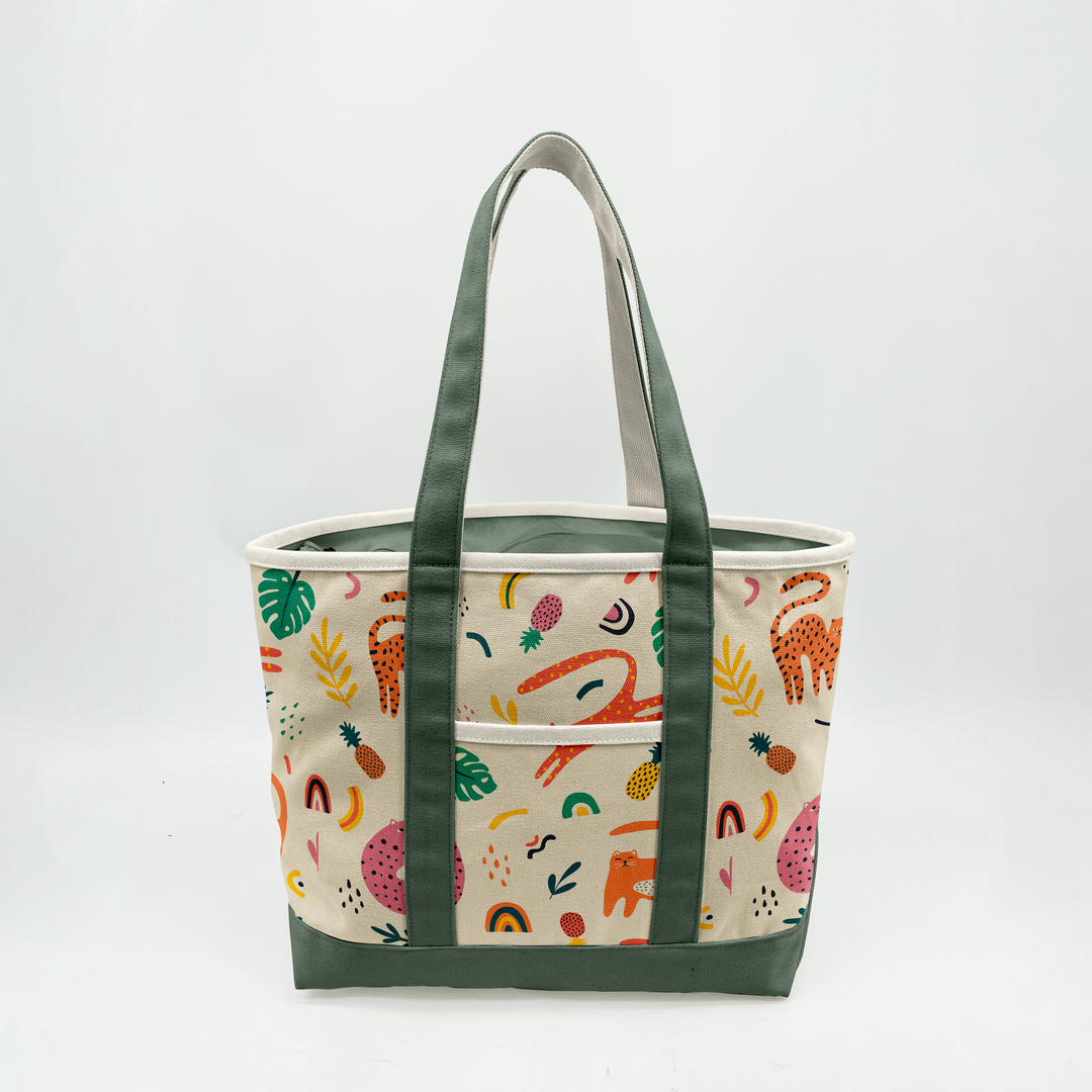 Playful Jungle Adventure Canvas Tote Bag ¨C Tropical Animal Travel Carryall