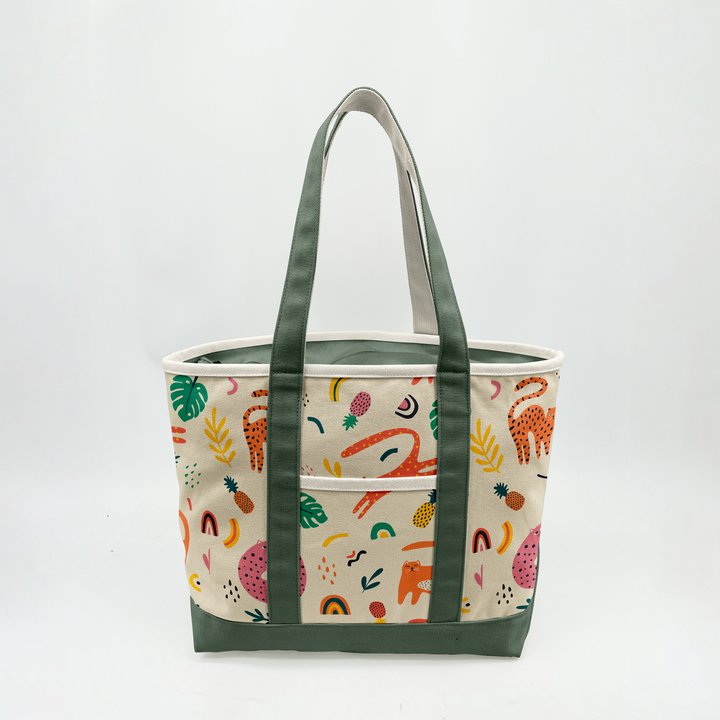 Playful Jungle Adventure Canvas Tote Bag ¨C Tropical Animal Travel Carryall