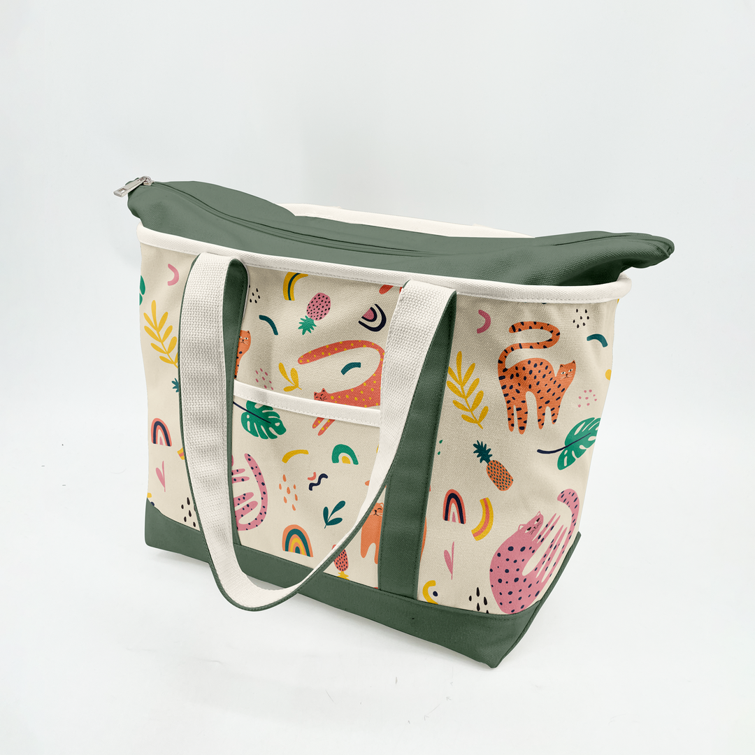 Playful Jungle Adventure Canvas Tote Bag ¨C Tropical Animal Travel Carryall