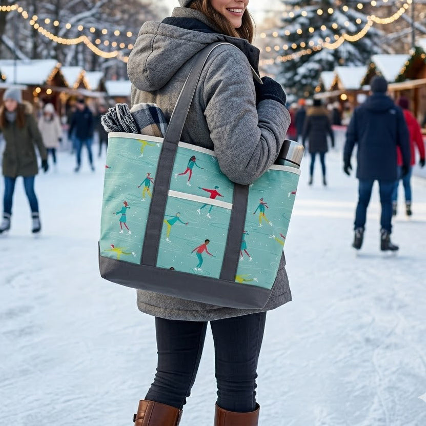 Ice Skating Adventure Canvas Tote Bag ¨C Winter Recreation Travel Carryall