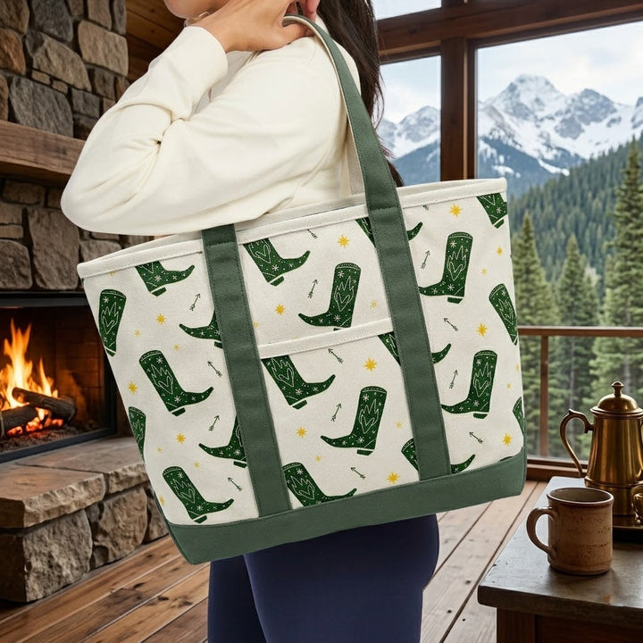 Western Cowboy Boots Canvas Tote Bag ¨C Rustic Adventure Carryall