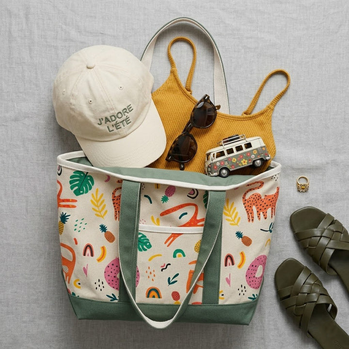Playful Jungle Adventure Canvas Tote Bag ¨C Tropical Animal Travel Carryall