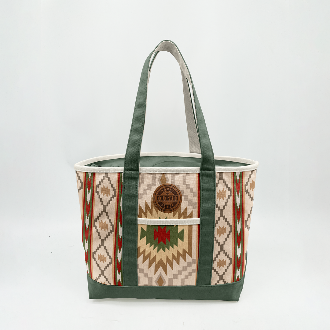 Colorado Patch Canvas Printed Tote Bag with Southwestern Geometric Pattern for Travel