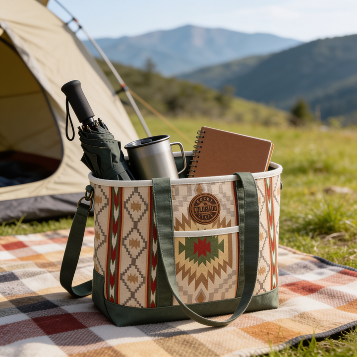 Colorado Patch Canvas Printed Tote Bag with Southwestern Geometric Pattern for Travel
