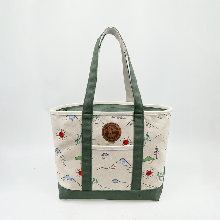 Colorado Patch Canvas Printed Tote Bag with Mountain Forest Pattern for Hiking