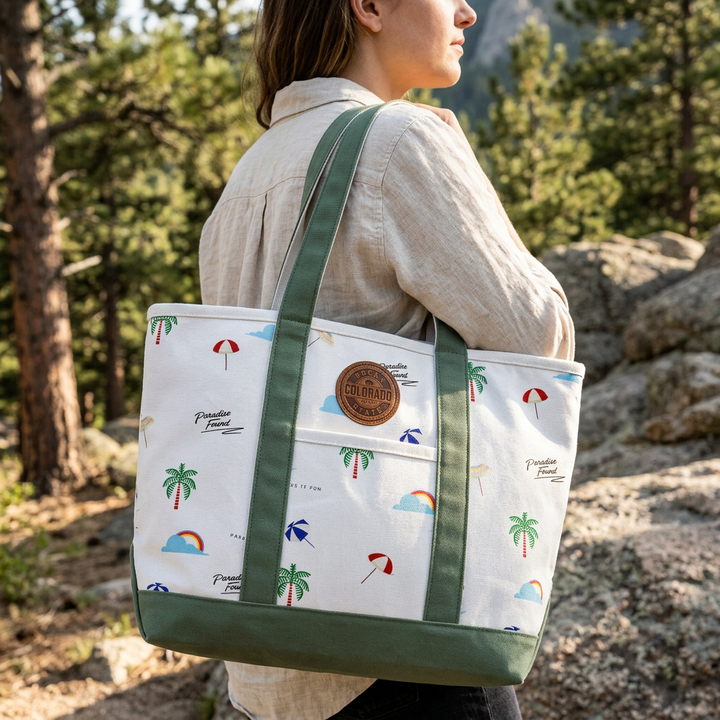 Colorado Patch Canvas Printed Tote Bag with Palm Tree Pattern for Summer