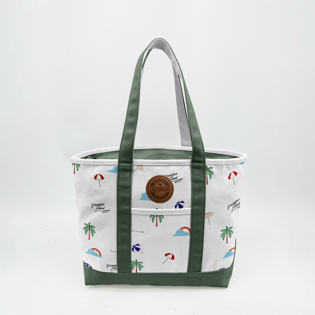 Colorado Patch Canvas Printed Tote Bag with Palm Tree Pattern for Summer