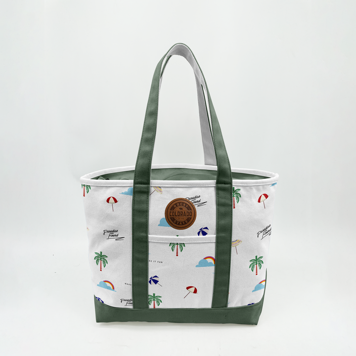 Colorado Patch Canvas Printed Tote Bag with Palm Tree Pattern for Summer