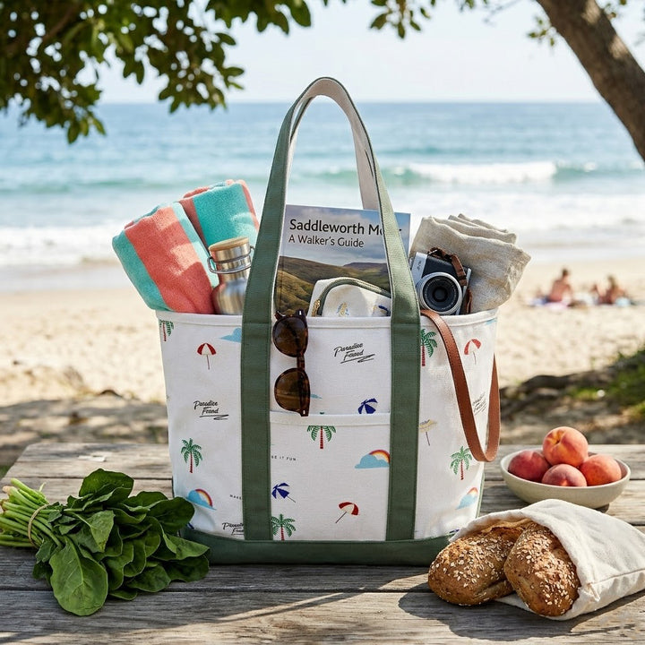 Paradise Beach Icons Canvas Tote Bag ¨C Coastal Vacation Carryall