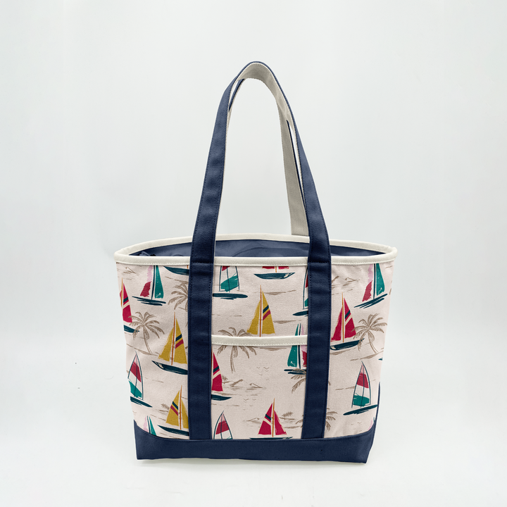 Coastal Sailboat Canvas Tote Bag – Nautical Vacation Graphic Carryall