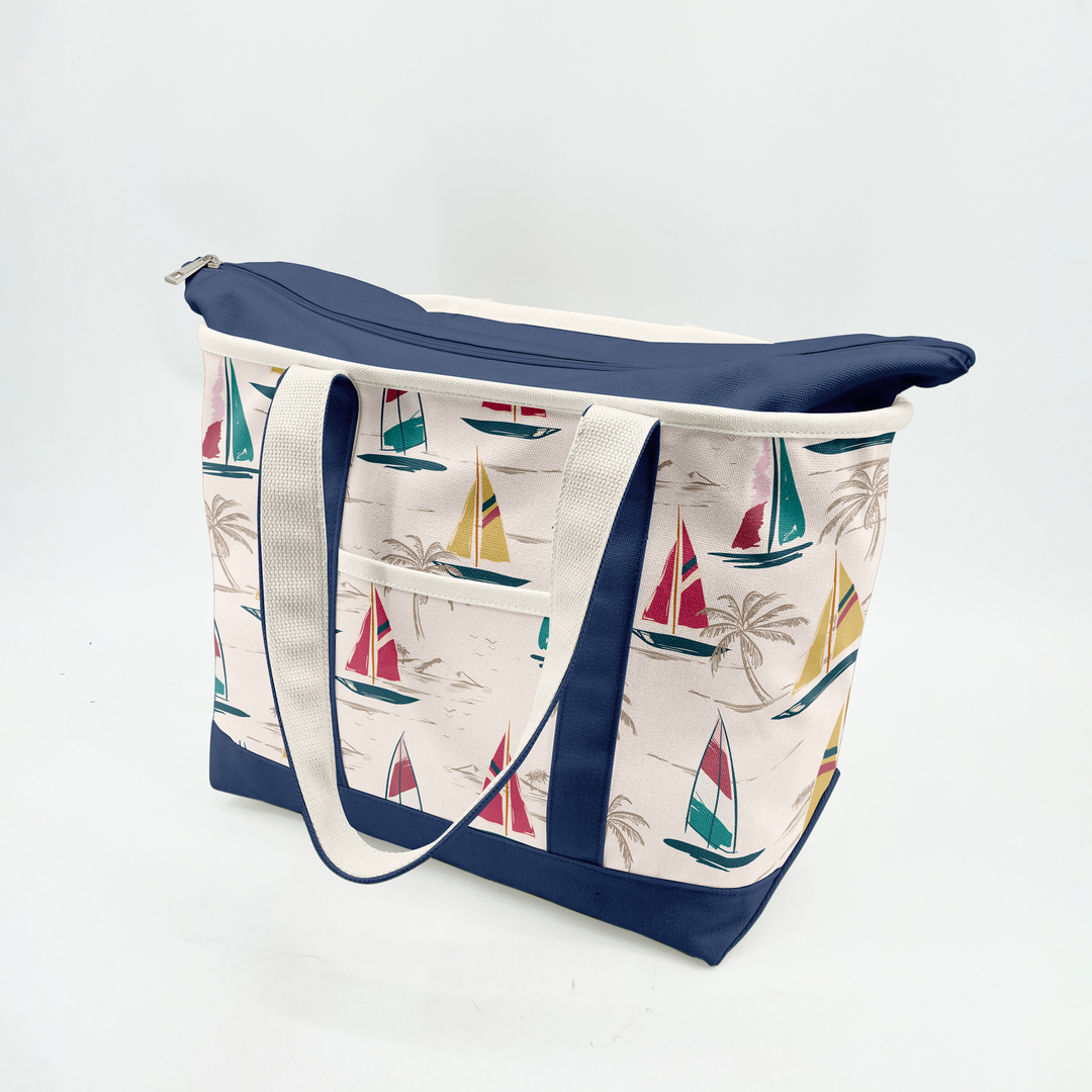 Coastal Sailboat Canvas Tote Bag – Nautical Vacation Graphic Carryall