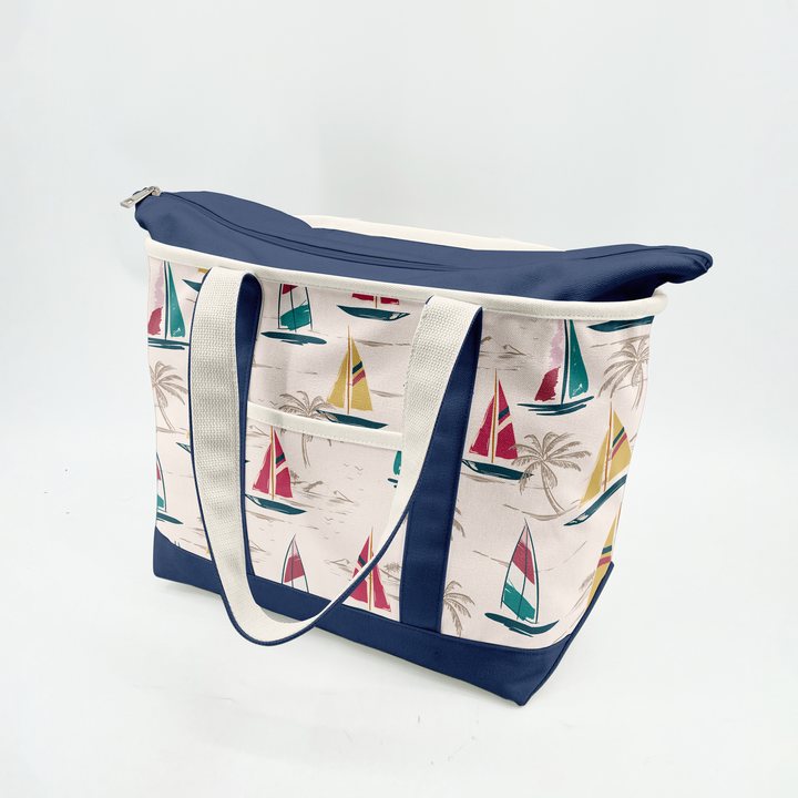 Coastal Sailboat Canvas Tote Bag – Nautical Vacation Graphic Carryall