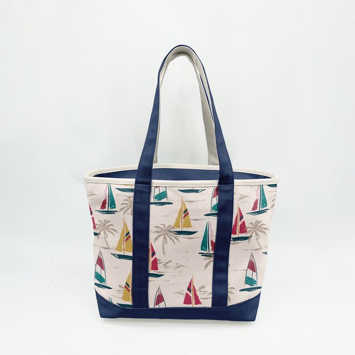 Coastal Sailboat Canvas Tote Bag – Nautical Vacation Graphic Carryall