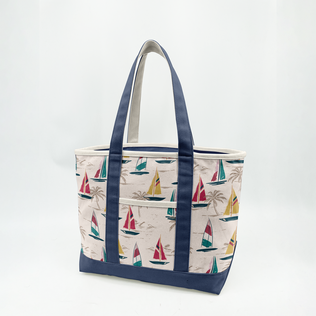 Coastal Sailboat Canvas Tote Bag – Nautical Vacation Graphic Carryall