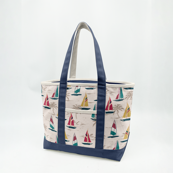 Coastal Sailboat Canvas Tote Bag – Nautical Vacation Graphic Carryall