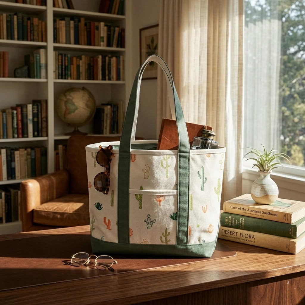 Desert Cactus Pattern Canvas Tote Bag ¨C Southwestern Graphic Carryall