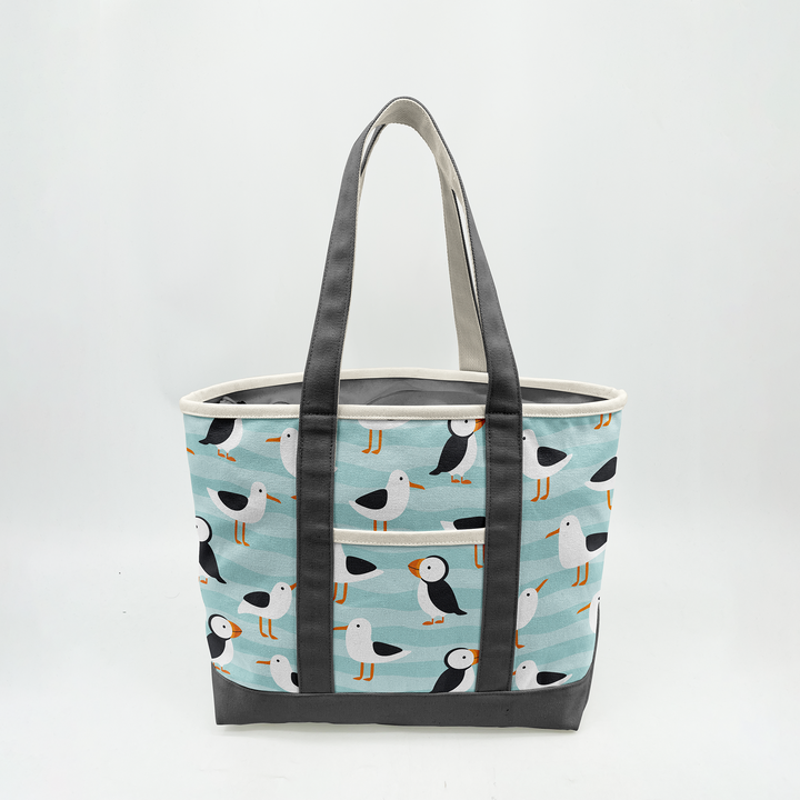 Coastal Puffin & Seagull Canvas Tote Bag – Ocean Bird Travel Carryall