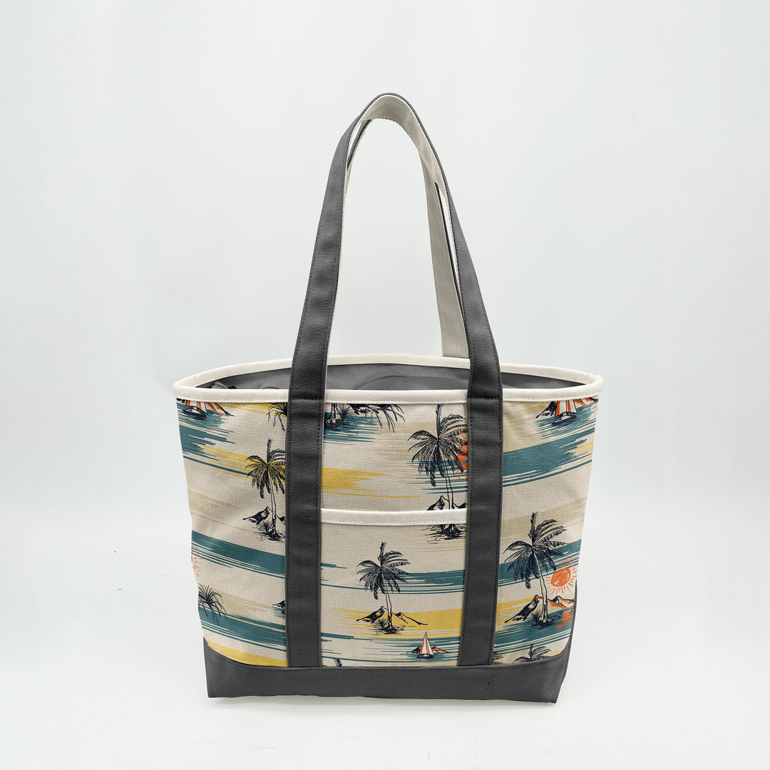 Tropical Island Escape Canvas Tote Bag – Coastal Palm Tree Travel Carryall