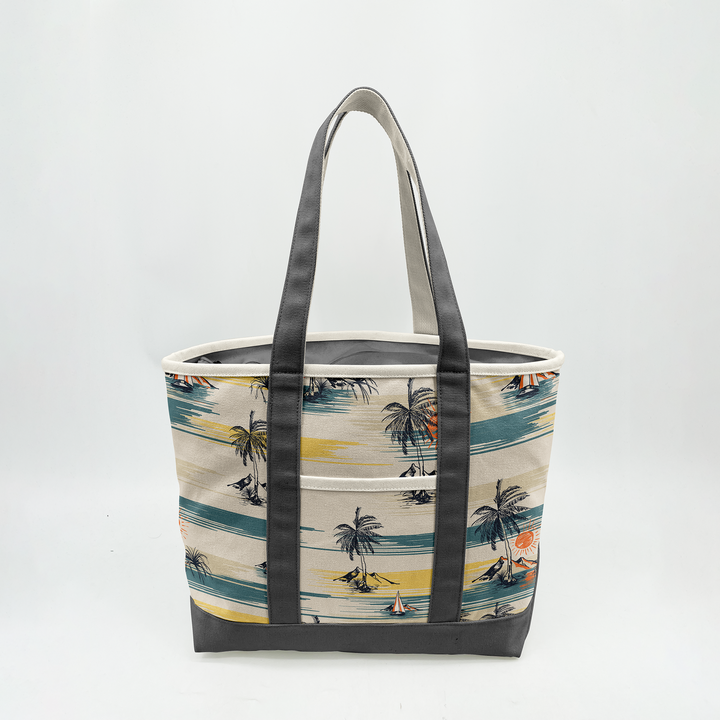 Tropical Island Escape Canvas Tote Bag – Coastal Palm Tree Travel Carryall
