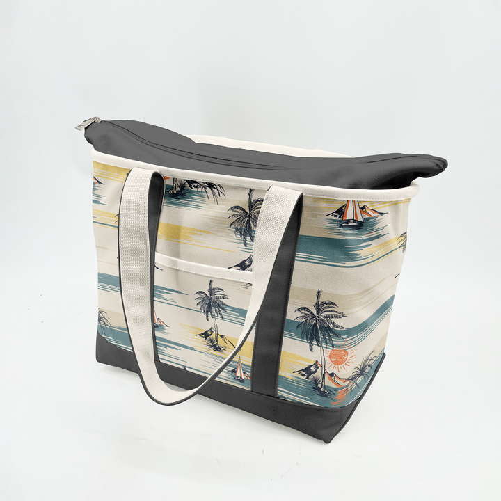Tropical Island Escape Canvas Tote Bag – Coastal Palm Tree Travel Carryall