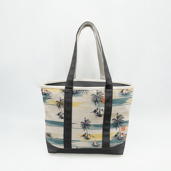 Tropical Island Escape Canvas Tote Bag – Coastal Palm Tree Travel Carryall