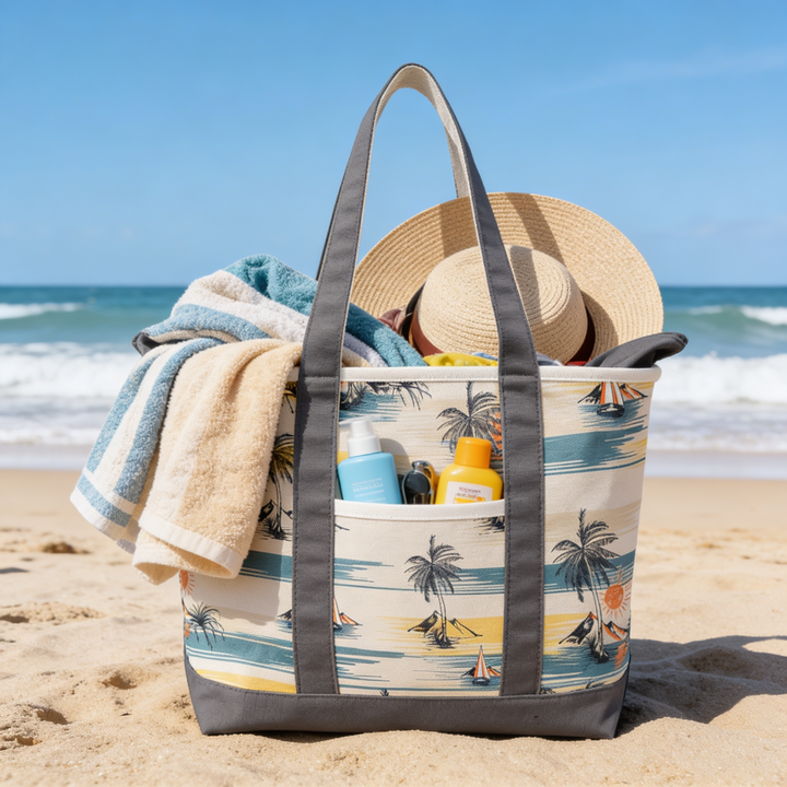 Tropical Island Escape Canvas Tote Bag – Coastal Palm Tree Travel Carryall