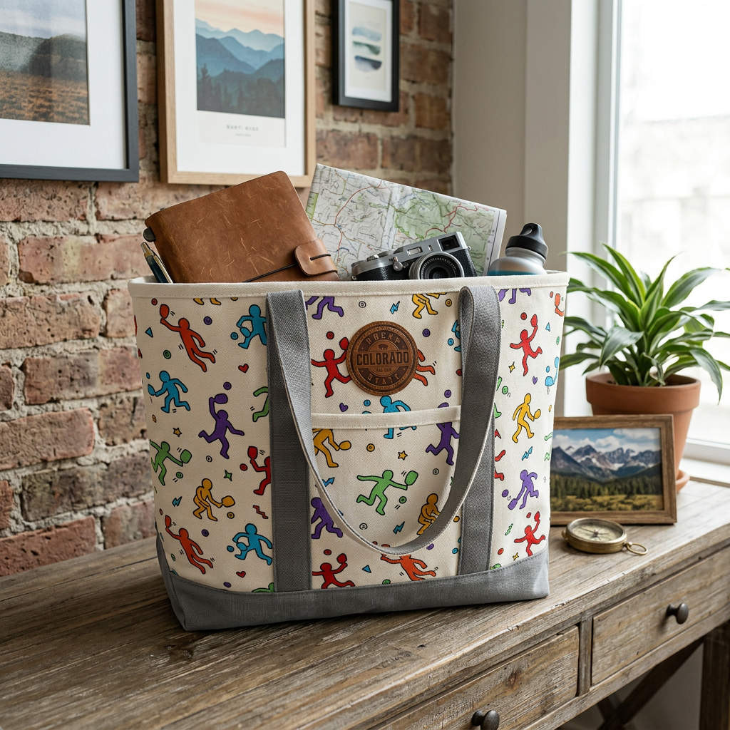 Colorado Patch Canvas Printed Tote Bag with Street Pop Art Pattern