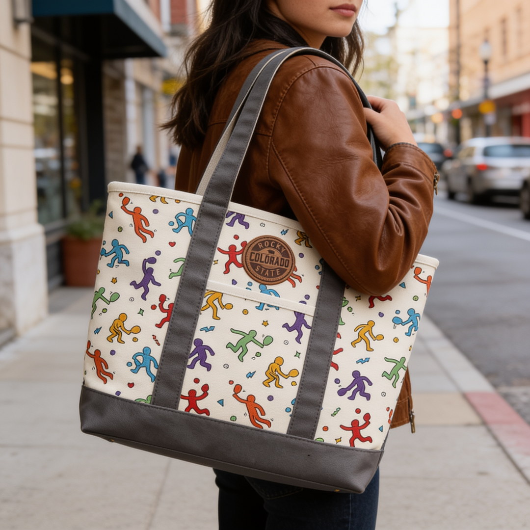 Colorado Patch Canvas Printed Tote Bag with Street Pop Art Pattern